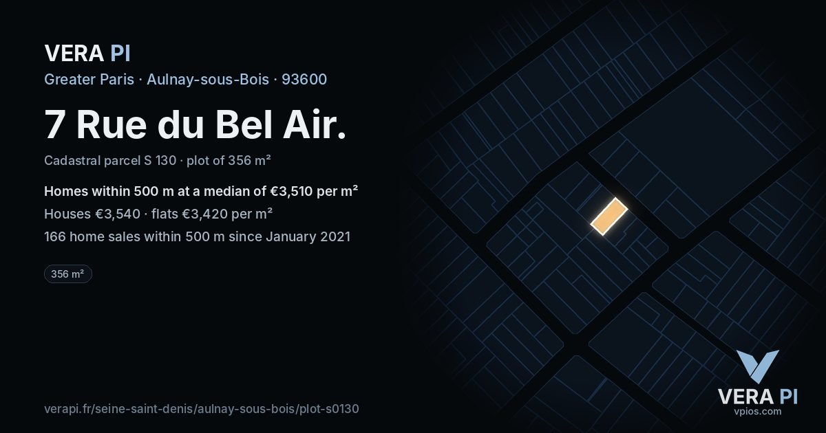 7 Rue du Bel Air, Aulnay-sous-Bois at night – the plot lit, the parcels around coloured by the prices near them
