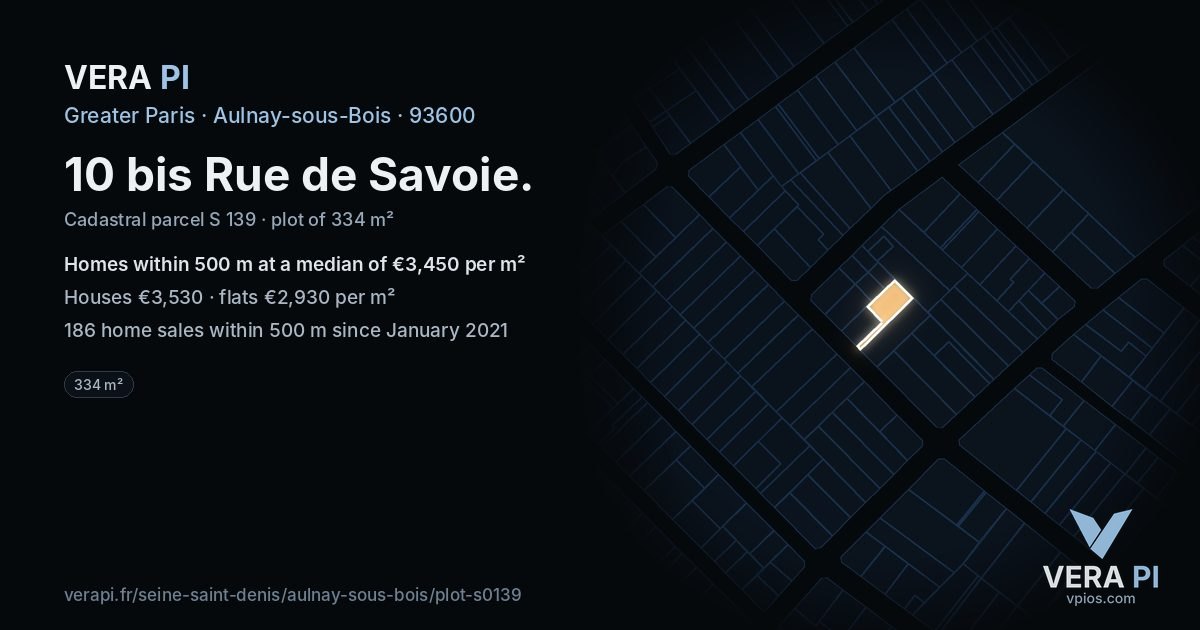 10 bis Rue de Savoie, Aulnay-sous-Bois at night – the plot lit, the parcels around coloured by the prices near them