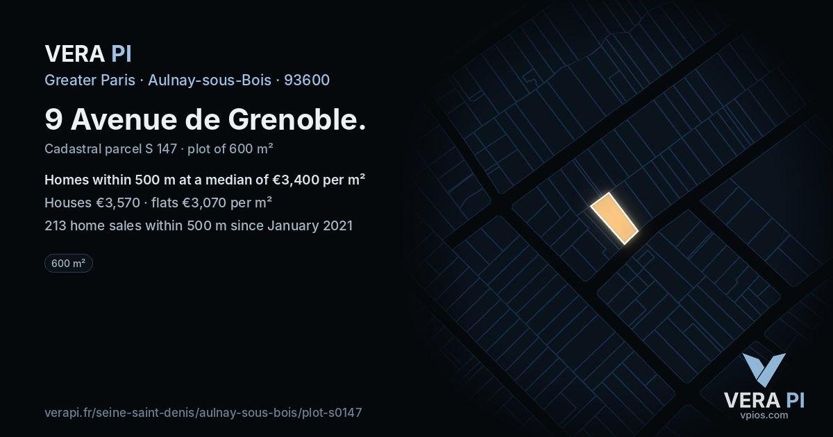 9 Avenue de Grenoble, Aulnay-sous-Bois at night – the plot lit, the parcels around coloured by the prices near them