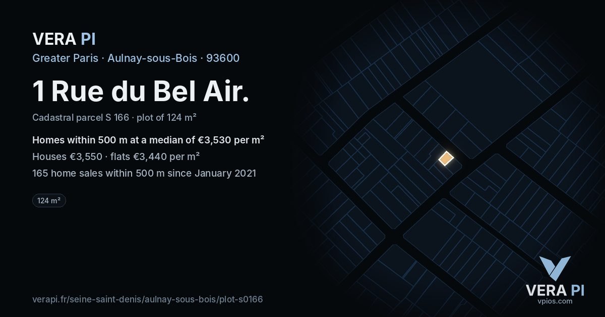 1 Rue du Bel Air, Aulnay-sous-Bois at night – the plot lit, the parcels around coloured by the prices near them