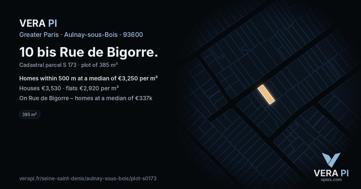 10 bis Rue de Bigorre, Aulnay-sous-Bois at night – the plot lit, the parcels around coloured by the prices near them