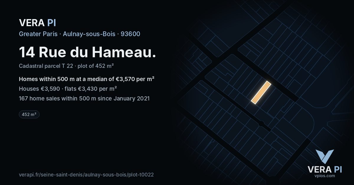 14 Rue du Hameau, Aulnay-sous-Bois at night – the plot lit, the parcels around coloured by the prices near them