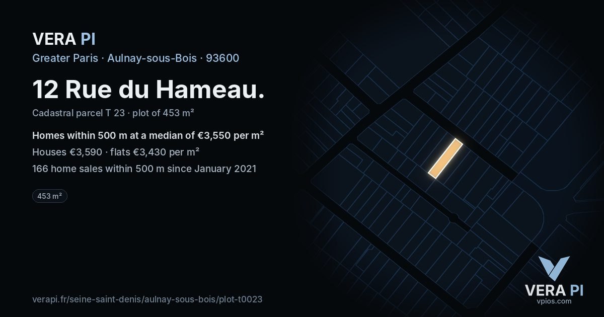 12 Rue du Hameau, Aulnay-sous-Bois at night – the plot lit, the parcels around coloured by the prices near them