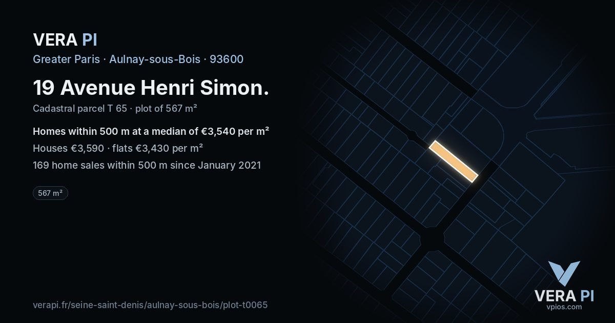 19 Avenue Henri Simon, Aulnay-sous-Bois at night – the plot lit, the parcels around coloured by the prices near them