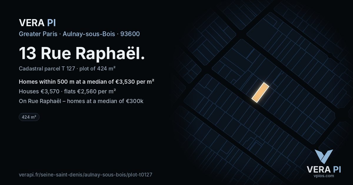 13 Rue Raphaël, Aulnay-sous-Bois at night – the plot lit, the parcels around coloured by the prices near them