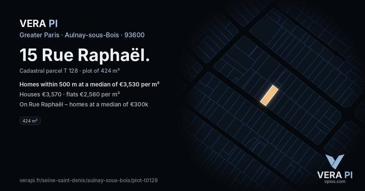 15 Rue Raphaël, Aulnay-sous-Bois at night – the plot lit, the parcels around coloured by the prices near them