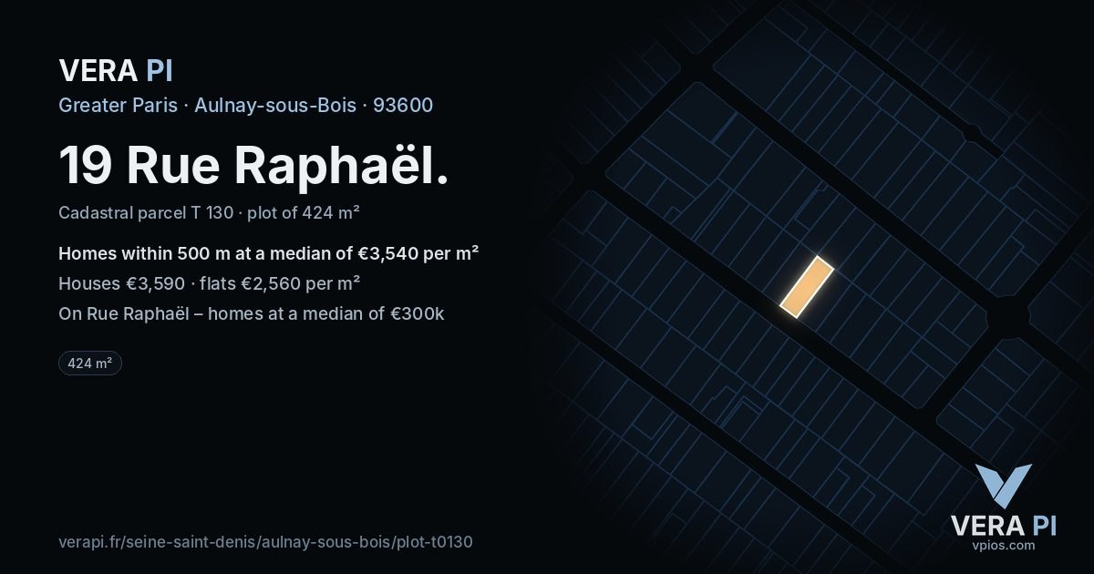 19 Rue Raphaël, Aulnay-sous-Bois at night – the plot lit, the parcels around coloured by the prices near them