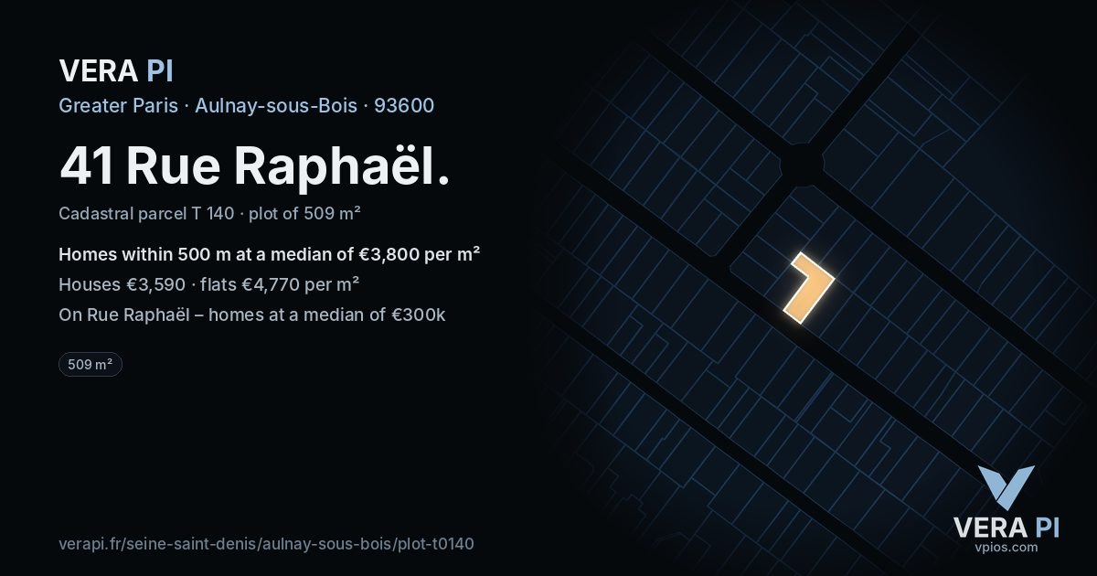 41 Rue Raphaël, Aulnay-sous-Bois at night – the plot lit, the parcels around coloured by the prices near them