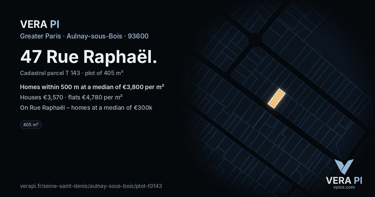 47 Rue Raphaël, Aulnay-sous-Bois at night – the plot lit, the parcels around coloured by the prices near them