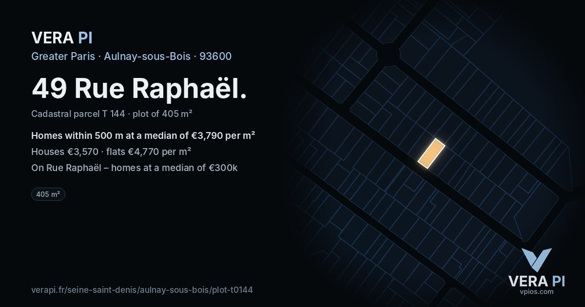49 Rue Raphaël, Aulnay-sous-Bois at night – the plot lit, the parcels around coloured by the prices near them