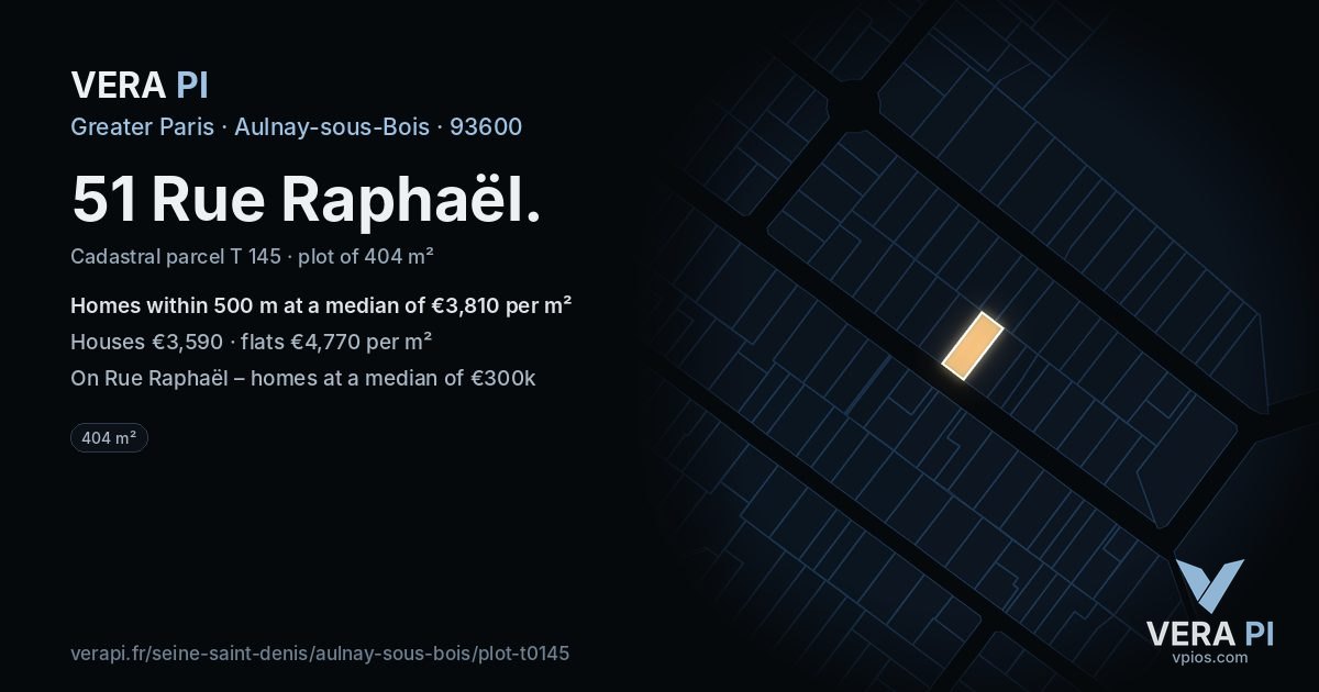 51 Rue Raphaël, Aulnay-sous-Bois at night – the plot lit, the parcels around coloured by the prices near them