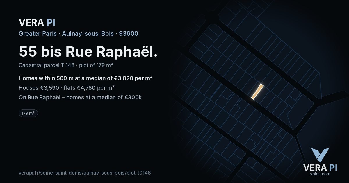 55 bis Rue Raphaël, Aulnay-sous-Bois at night – the plot lit, the parcels around coloured by the prices near them