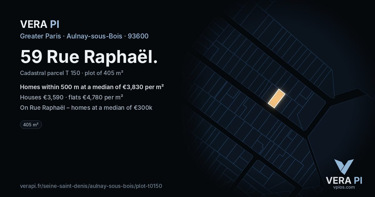 59 Rue Raphaël, Aulnay-sous-Bois at night – the plot lit, the parcels around coloured by the prices near them
