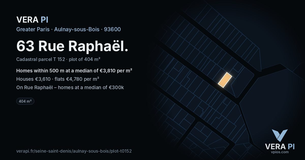 63 Rue Raphaël, Aulnay-sous-Bois at night – the plot lit, the parcels around coloured by the prices near them