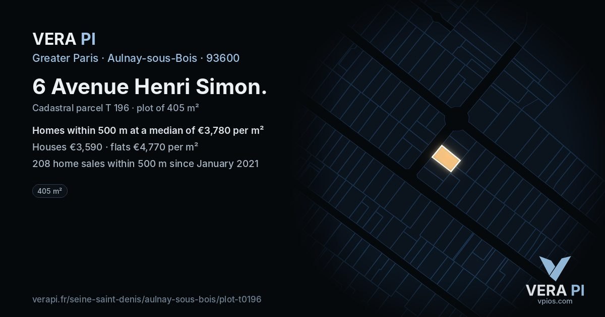 6 Avenue Henri Simon, Aulnay-sous-Bois at night – the plot lit, the parcels around coloured by the prices near them