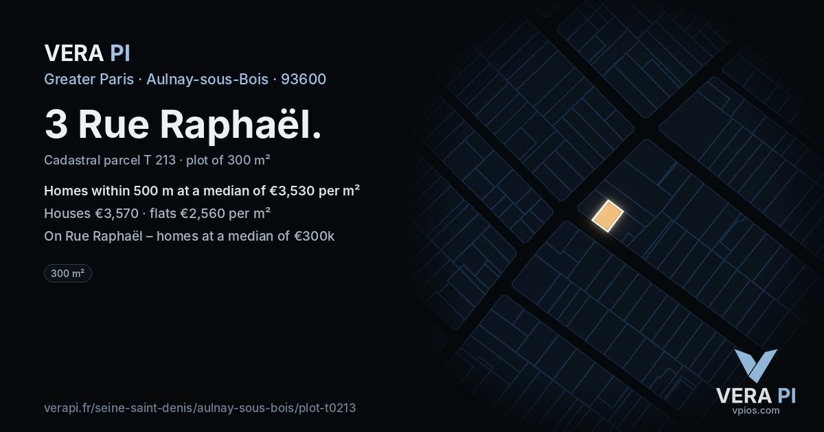 3 Rue Raphaël, Aulnay-sous-Bois at night – the plot lit, the parcels around coloured by the prices near them