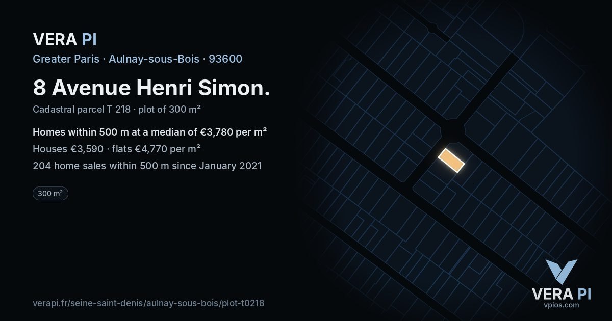 8 Avenue Henri Simon, Aulnay-sous-Bois at night – the plot lit, the parcels around coloured by the prices near them