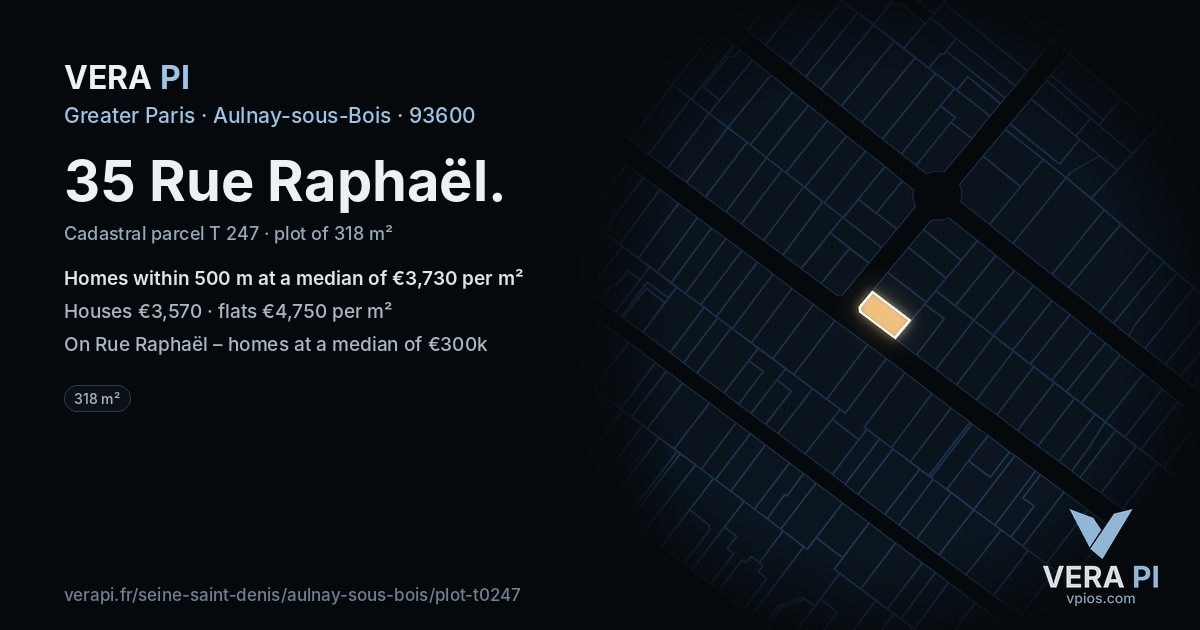 35 Rue Raphaël, Aulnay-sous-Bois at night – the plot lit, the parcels around coloured by the prices near them