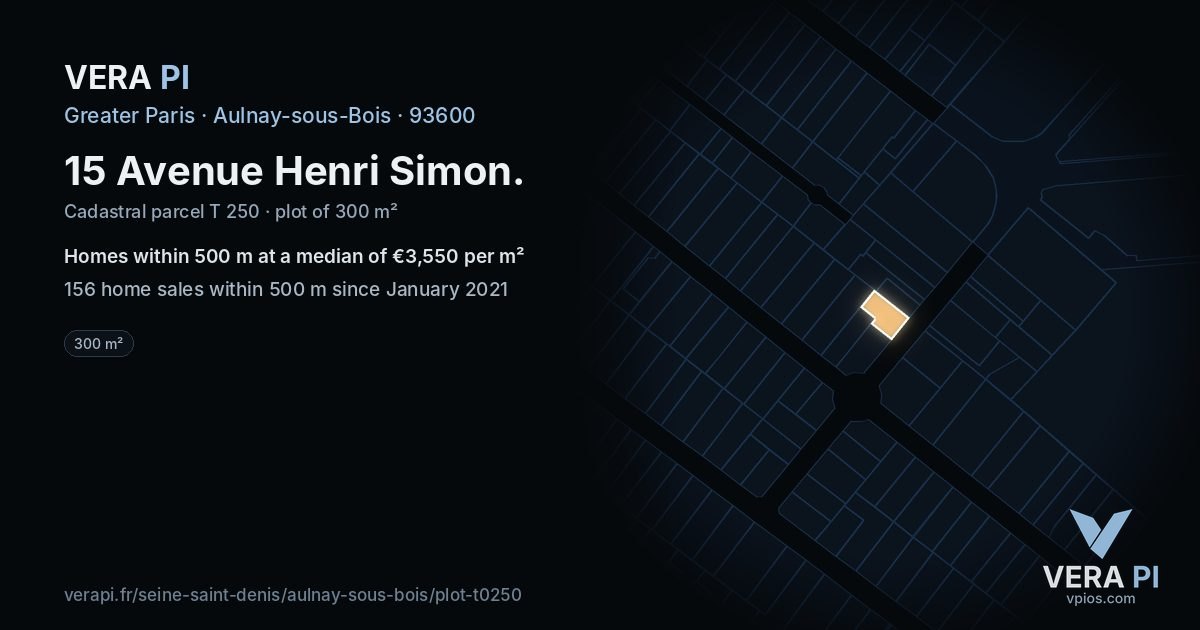 15 Avenue Henri Simon, Aulnay-sous-Bois at night – the plot lit, the parcels around coloured by the prices near them