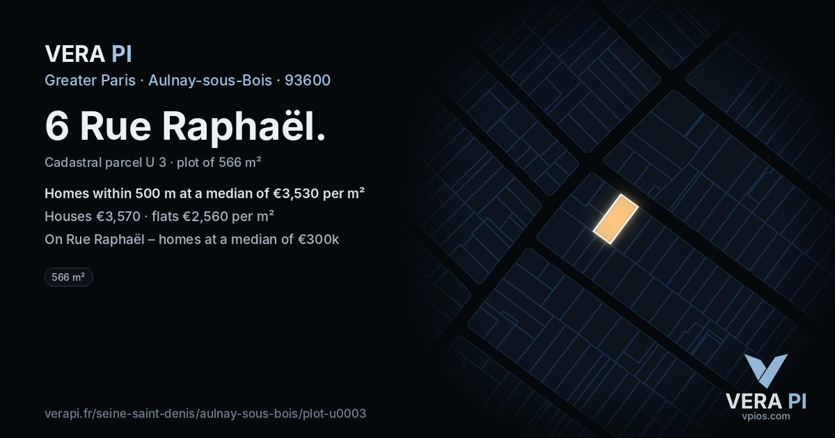 6 Rue Raphaël, Aulnay-sous-Bois at night – the plot lit, the parcels around coloured by the prices near them