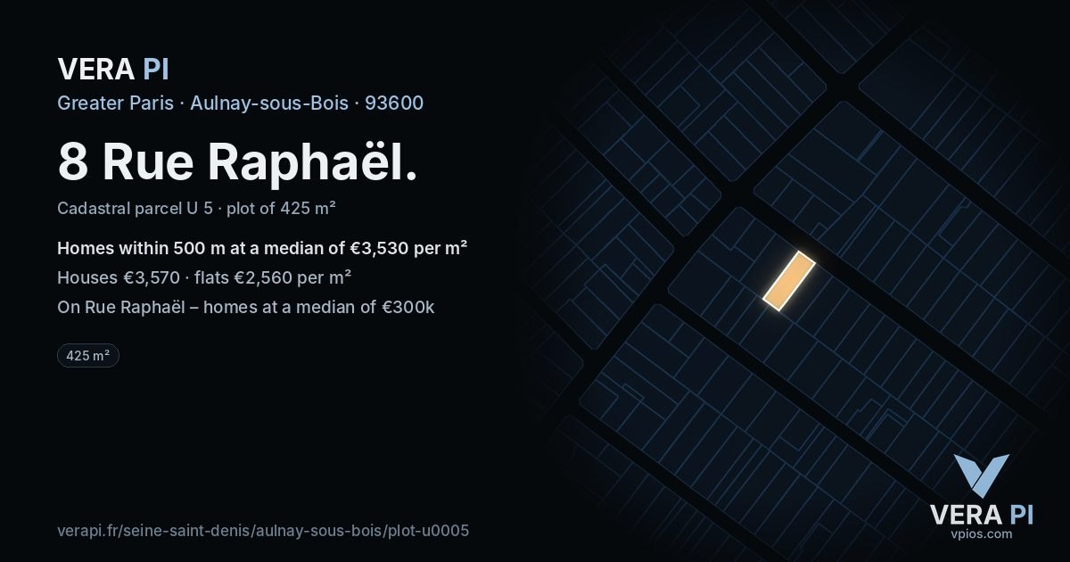 8 Rue Raphaël, Aulnay-sous-Bois at night – the plot lit, the parcels around coloured by the prices near them