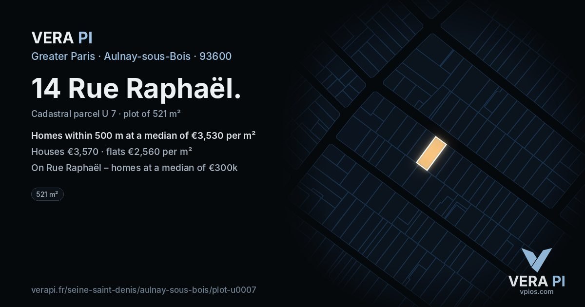 14 Rue Raphaël, Aulnay-sous-Bois at night – the plot lit, the parcels around coloured by the prices near them