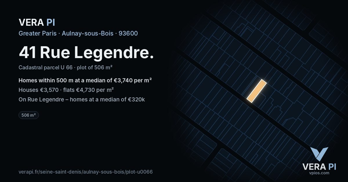 41 Rue Legendre, Aulnay-sous-Bois at night – the plot lit, the parcels around coloured by the prices near them