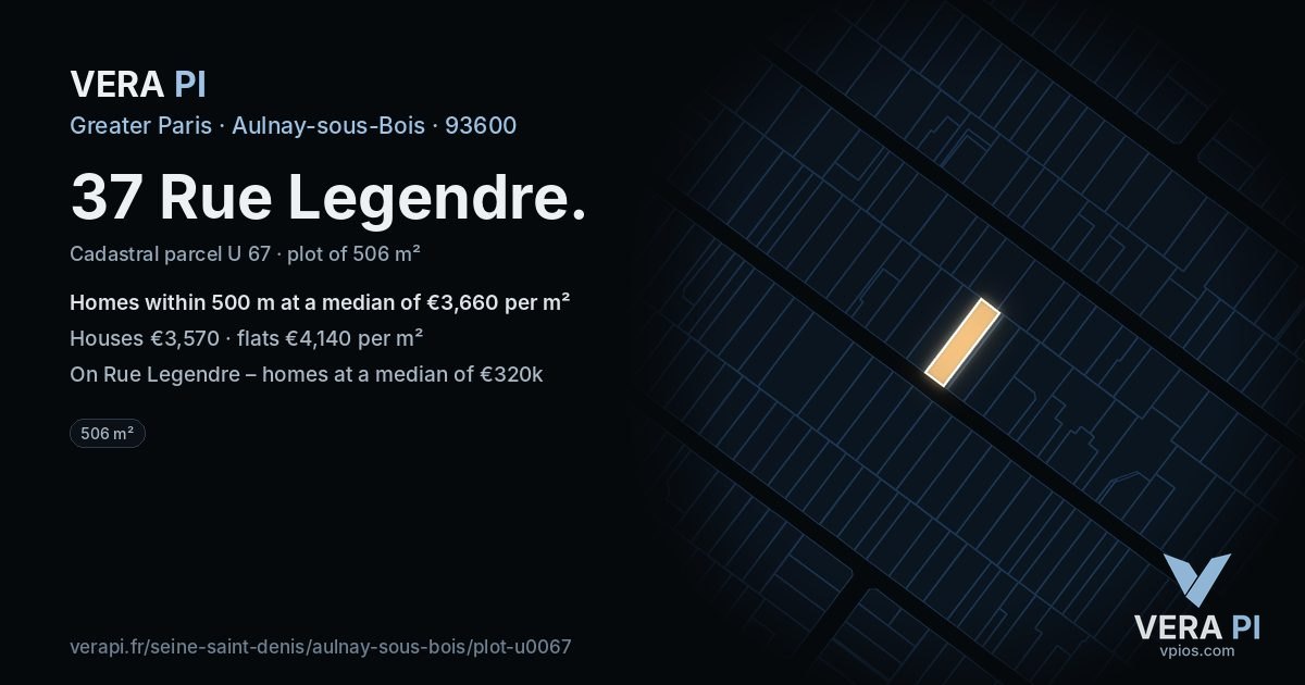 37 Rue Legendre, Aulnay-sous-Bois at night – the plot lit, the parcels around coloured by the prices near them