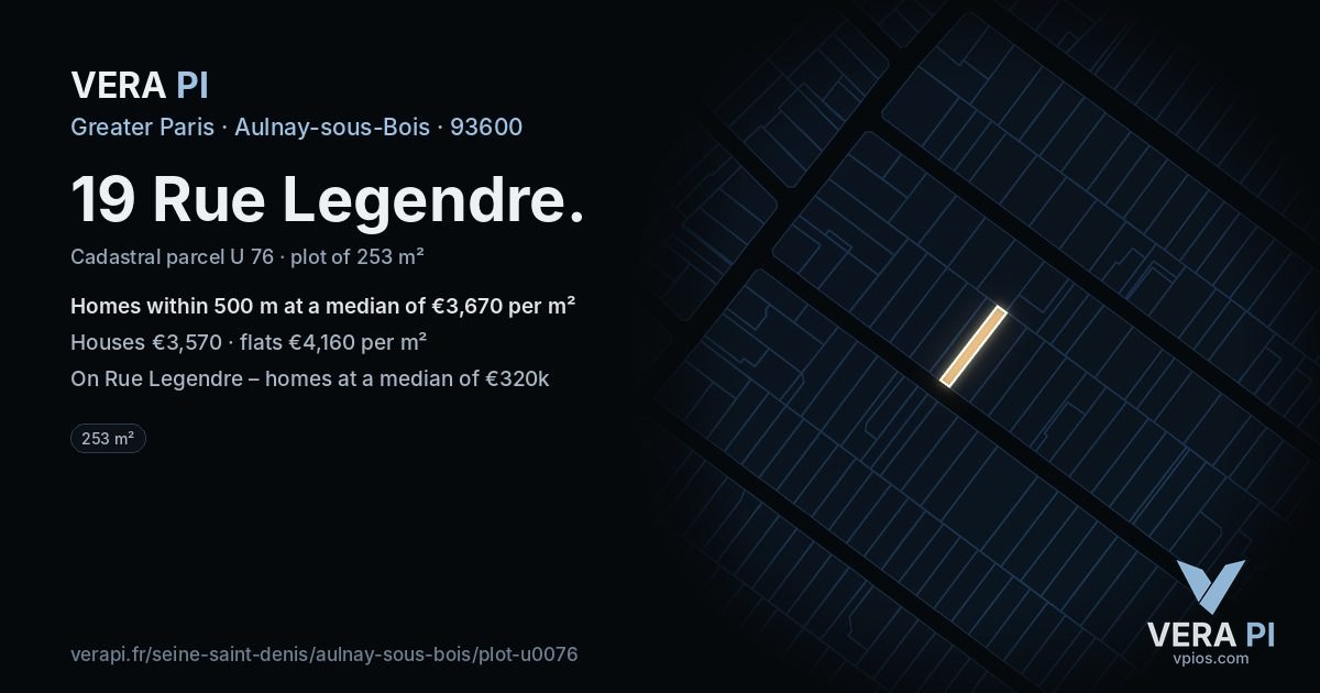 19 Rue Legendre, Aulnay-sous-Bois at night – the plot lit, the parcels around coloured by the prices near them