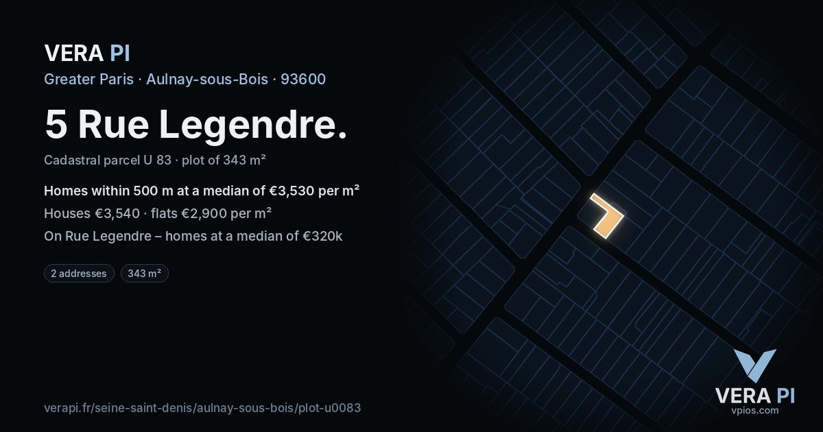 5 Rue Legendre, Aulnay-sous-Bois at night – the plot lit, the parcels around coloured by the prices near them