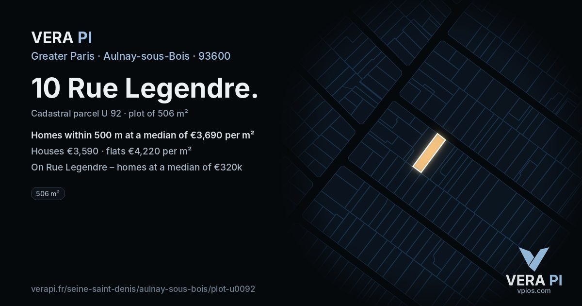 10 Rue Legendre, Aulnay-sous-Bois at night – the plot lit, the parcels around coloured by the prices near them