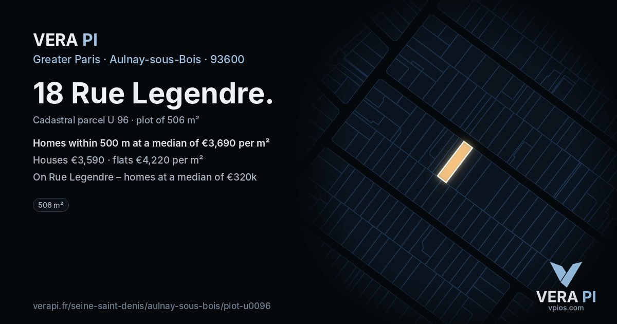 18 Rue Legendre, Aulnay-sous-Bois at night – the plot lit, the parcels around coloured by the prices near them