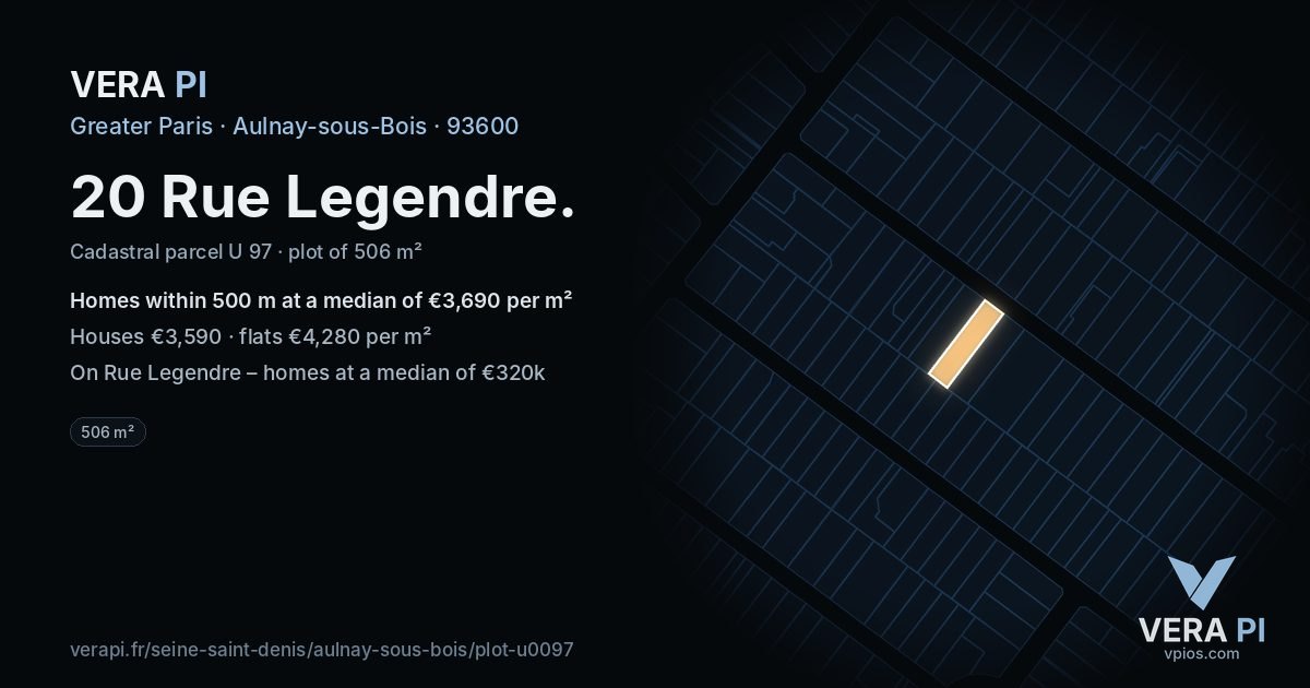 20 Rue Legendre, Aulnay-sous-Bois at night – the plot lit, the parcels around coloured by the prices near them