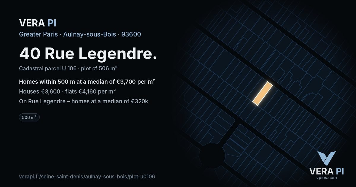 40 Rue Legendre, Aulnay-sous-Bois at night – the plot lit, the parcels around coloured by the prices near them