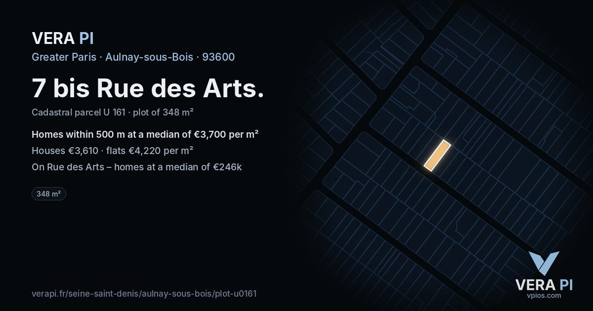 7 bis Rue des Arts, Aulnay-sous-Bois at night – the plot lit, the parcels around coloured by the prices near them
