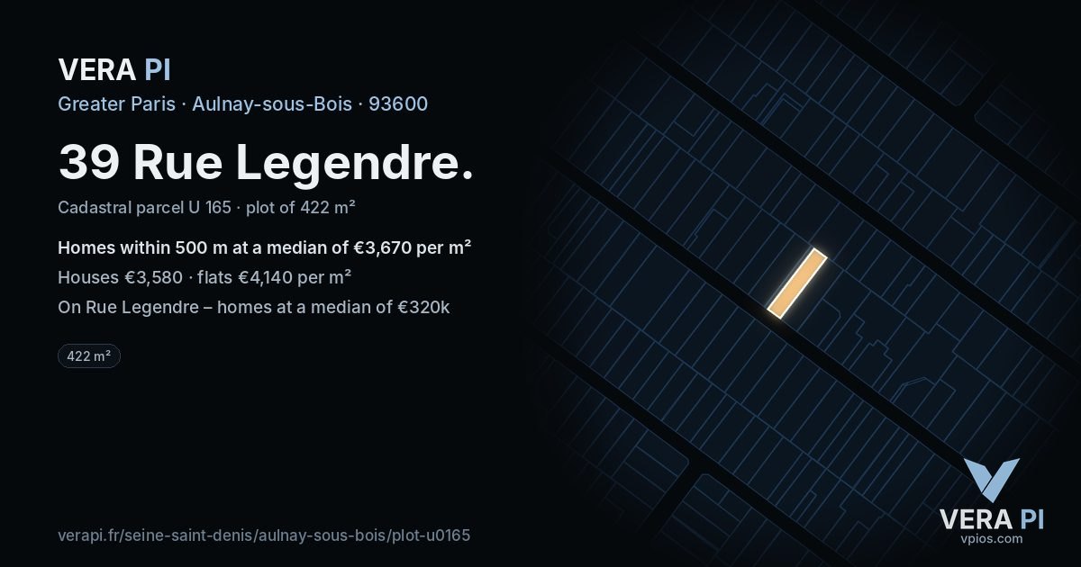 39 Rue Legendre, Aulnay-sous-Bois at night – the plot lit, the parcels around coloured by the prices near them