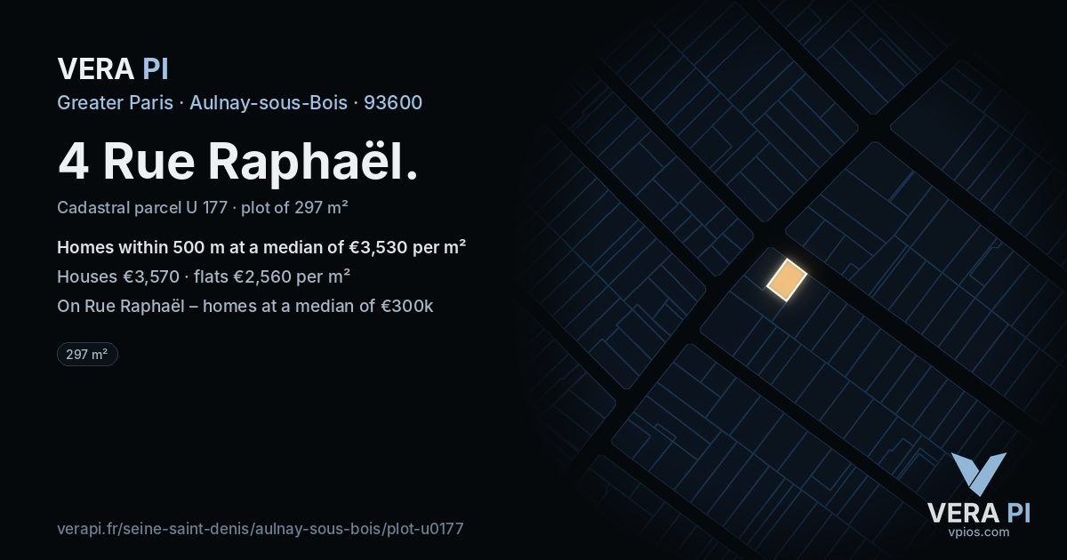 4 Rue Raphaël, Aulnay-sous-Bois at night – the plot lit, the parcels around coloured by the prices near them