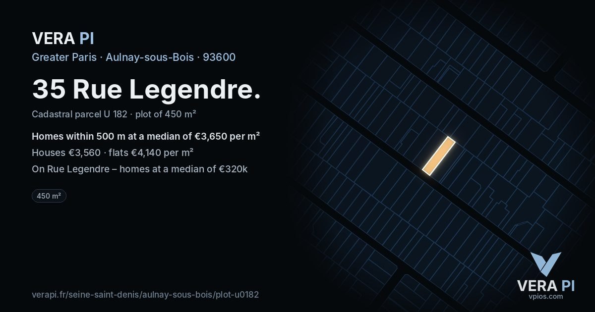 35 Rue Legendre, Aulnay-sous-Bois at night – the plot lit, the parcels around coloured by the prices near them