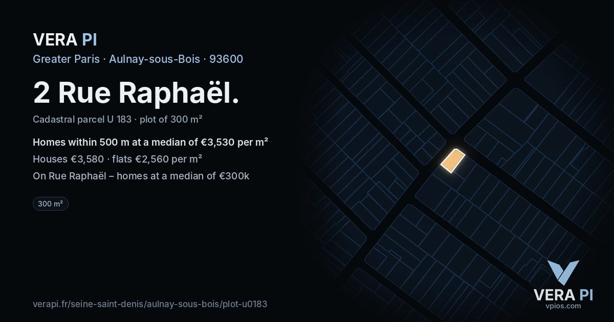 2 Rue Raphaël, Aulnay-sous-Bois at night – the plot lit, the parcels around coloured by the prices near them