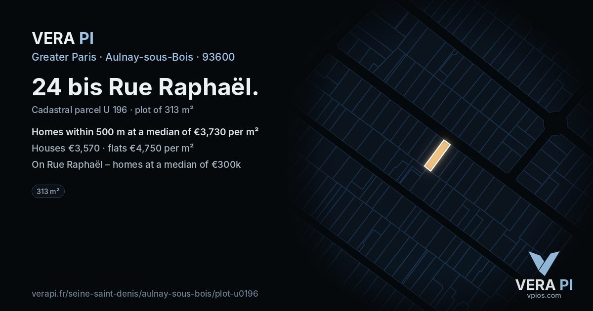 24 bis Rue Raphaël, Aulnay-sous-Bois at night – the plot lit, the parcels around coloured by the prices near them