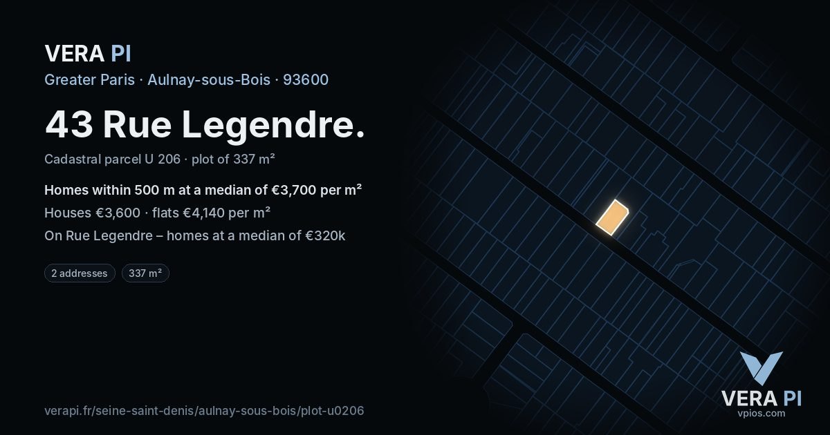 43 Rue Legendre, Aulnay-sous-Bois at night – the plot lit, the parcels around coloured by the prices near them