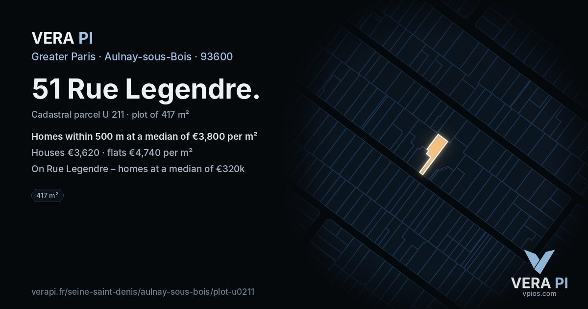 51 Rue Legendre, Aulnay-sous-Bois at night – the plot lit, the parcels around coloured by the prices near them