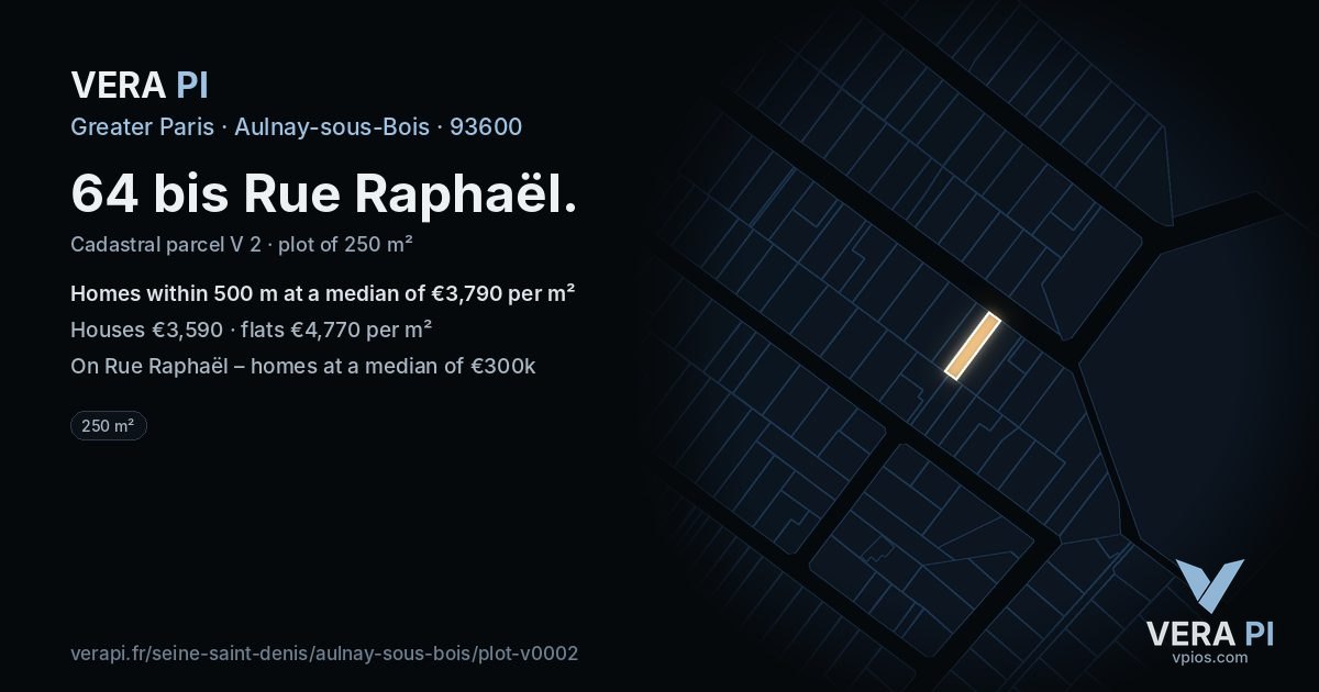 64 bis Rue Raphaël, Aulnay-sous-Bois at night – the plot lit, the parcels around coloured by the prices near them