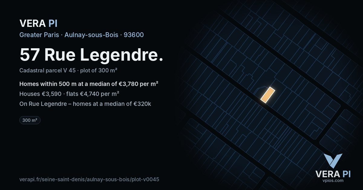 57 Rue Legendre, Aulnay-sous-Bois at night – the plot lit, the parcels around coloured by the prices near them
