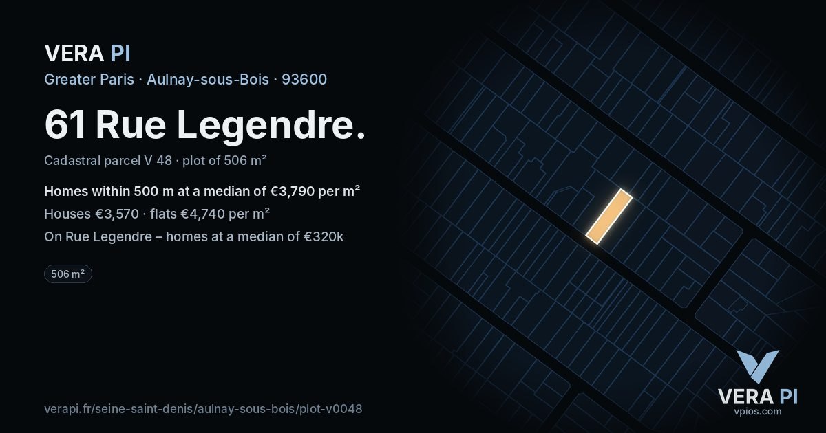 61 Rue Legendre, Aulnay-sous-Bois at night – the plot lit, the parcels around coloured by the prices near them