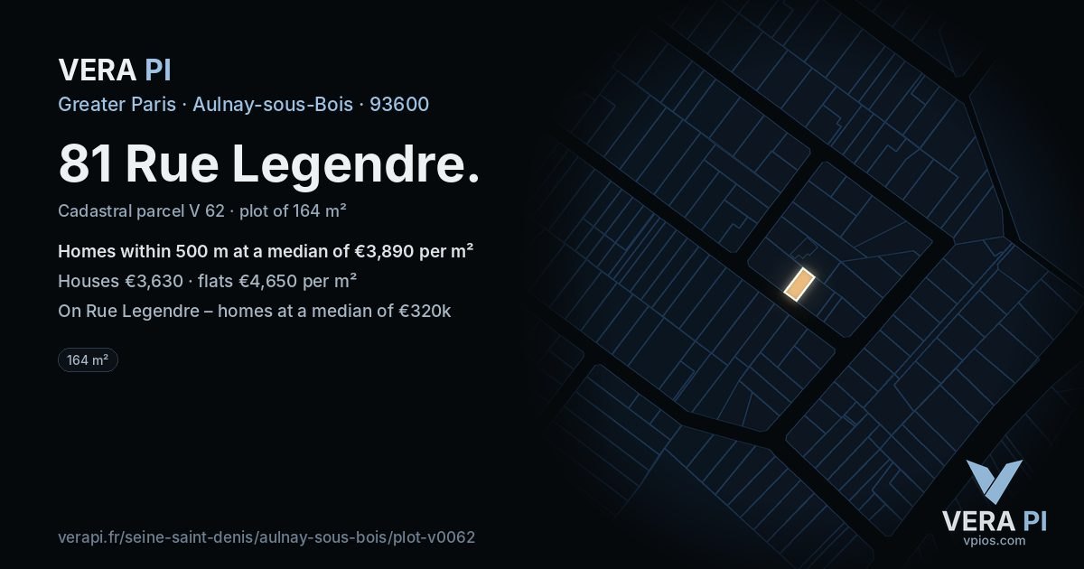 81 Rue Legendre, Aulnay-sous-Bois at night – the plot lit, the parcels around coloured by the prices near them