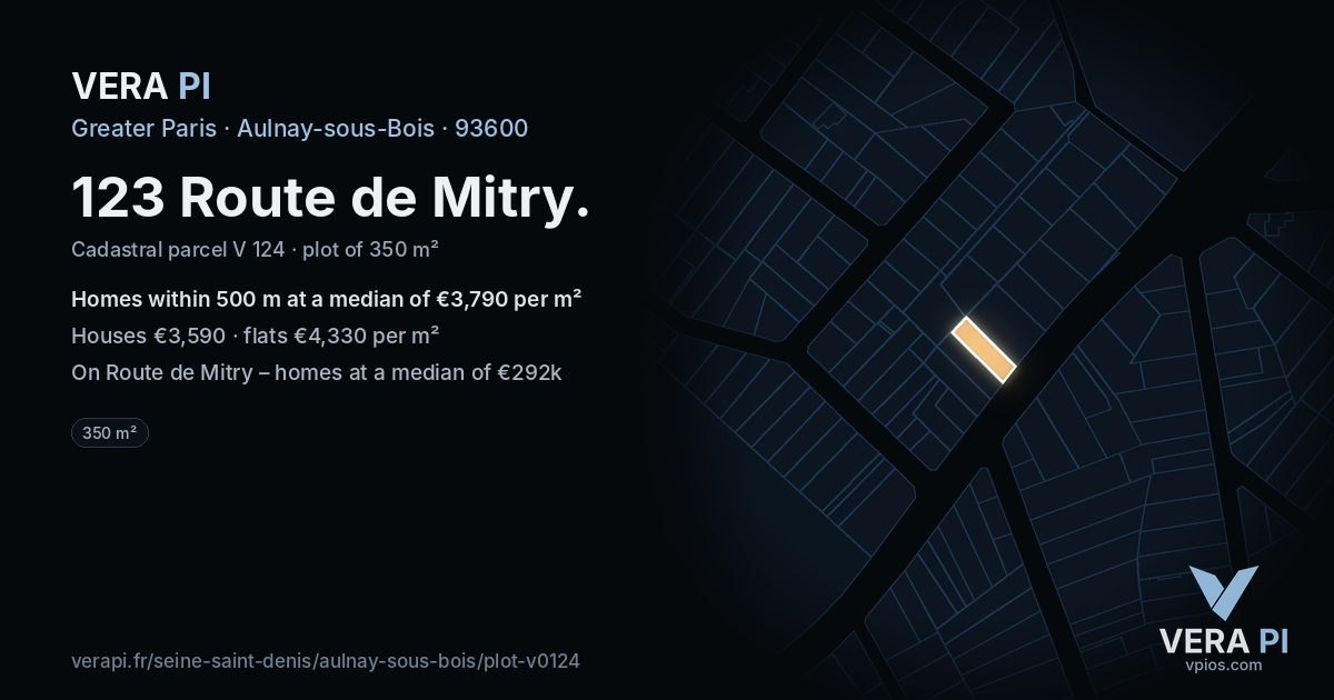 123 Route de Mitry, Aulnay-sous-Bois at night – the plot lit, the parcels around coloured by the prices near them