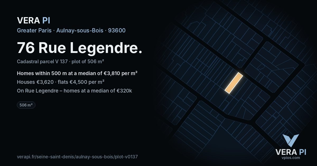 76 Rue Legendre, Aulnay-sous-Bois at night – the plot lit, the parcels around coloured by the prices near them