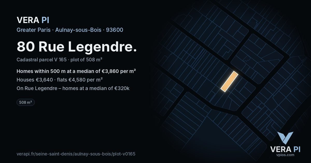 80 Rue Legendre, Aulnay-sous-Bois at night – the plot lit, the parcels around coloured by the prices near them