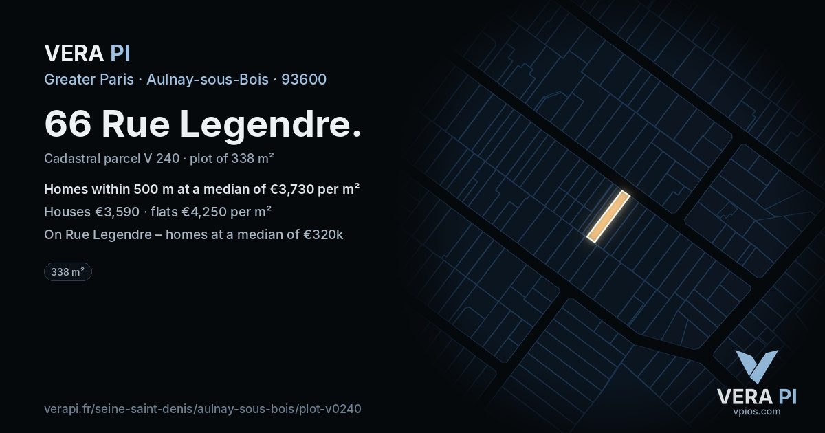 66 Rue Legendre, Aulnay-sous-Bois at night – the plot lit, the parcels around coloured by the prices near them